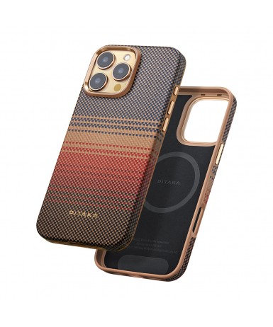Apple iPhone 16 Pro Max Kılıf Magsafe Şarj Özellikli Aramid Fiber Pitaka Military-Grade Sunset-Moonrise Serisi Sunset Kapak