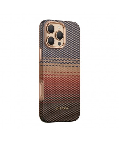 Apple iPhone 16 Pro Max Kılıf Magsafe Şarj Özellikli Aramid Fiber Pitaka Military-Grade Sunset-Moonrise Serisi Sunset Kapak