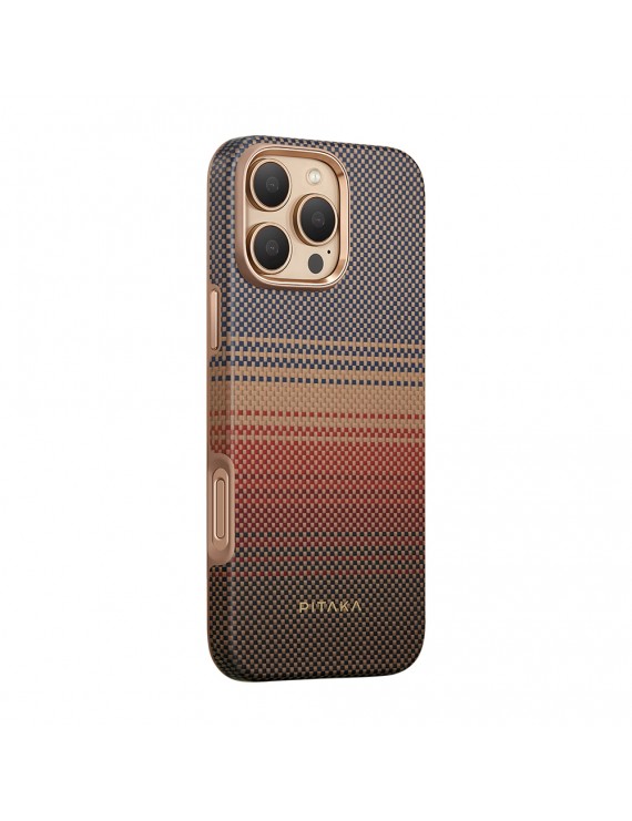 Apple iPhone 16 Pro Max Kılıf Magsafe Şarj Özellikli Aramid Fiber Pitaka Military-Grade Sunset-Moonrise Serisi Sunset Kapak